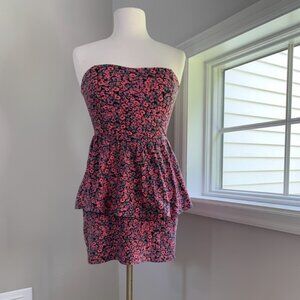 Black Poppy Strapless Mini Dress